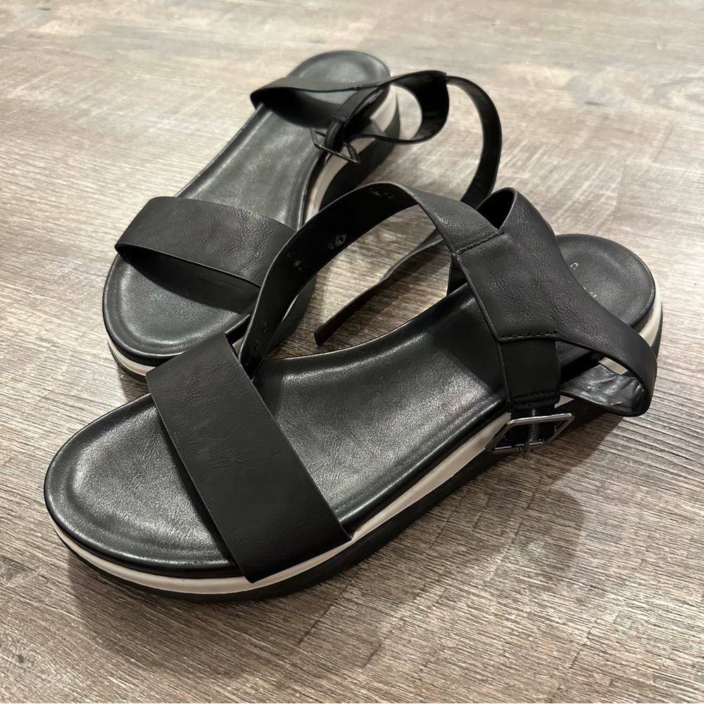 A New Day- Ankle Strap Black Leather Sandals- Size 9.5